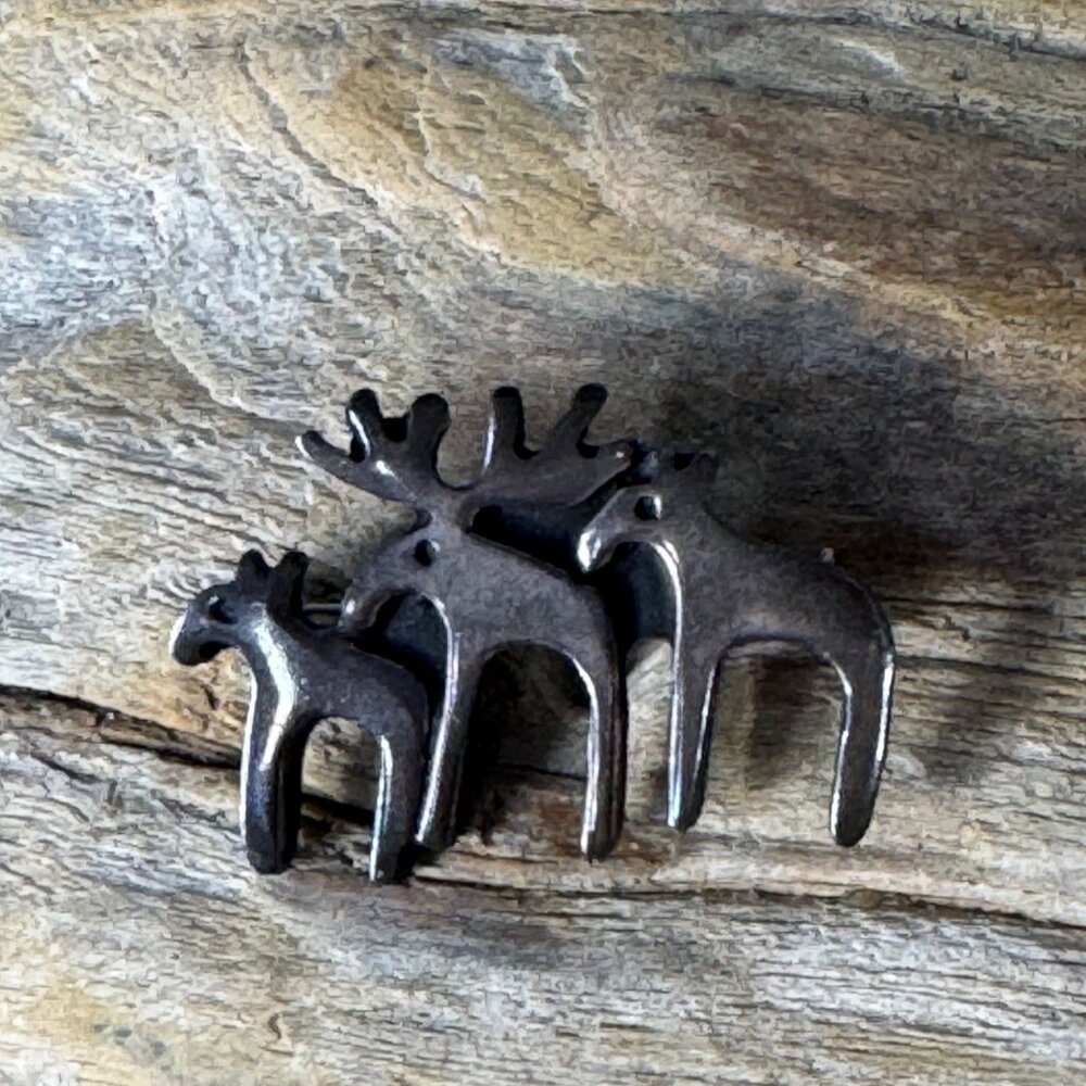 925 Sterling Silver Vintage Moose Family Pin Brooch